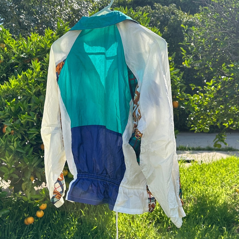 Vintage Aqua and Teal Colorblock Windbreaker Jacket Mobwife Carmela Adriana - Picture 4 of 4